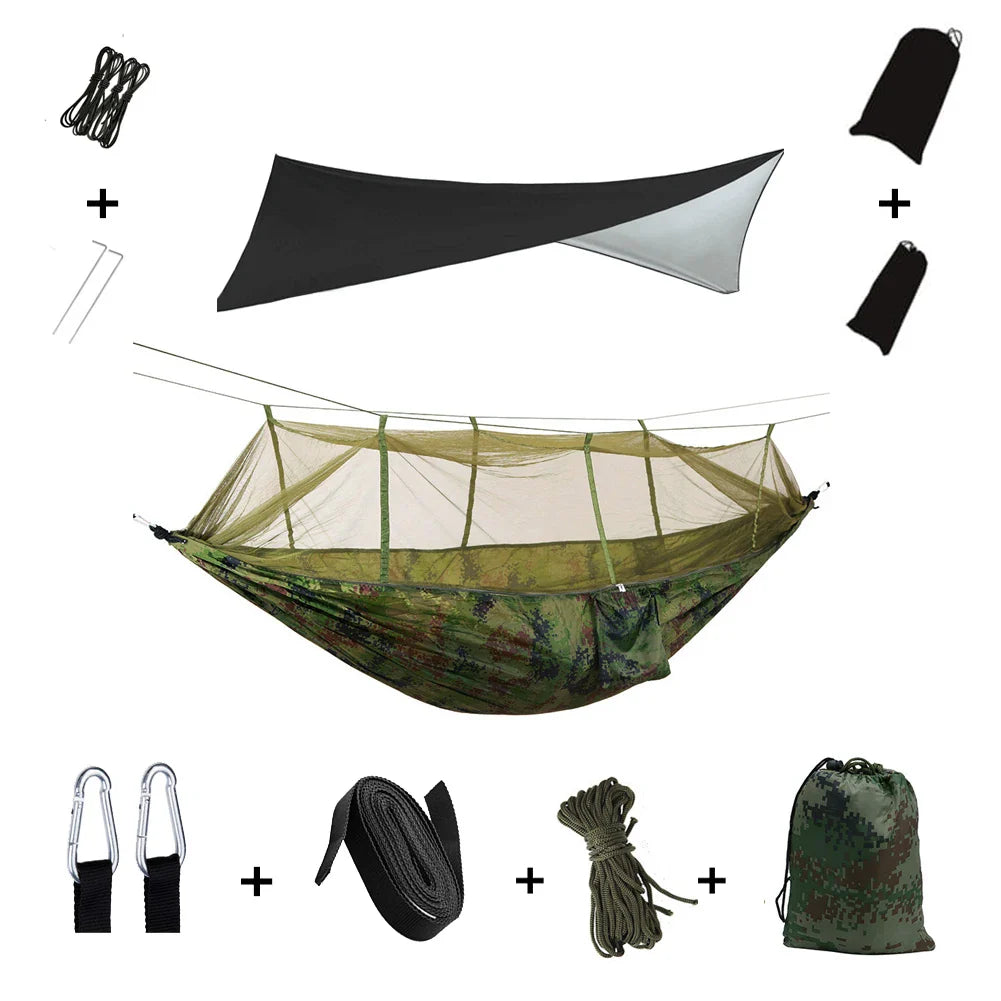 Trekviva Camping-Hängematte | Integriertes Moskitonetz & Regendach | Ultraleicht & Reißfest | 3-in-1 Outdoor Lösung