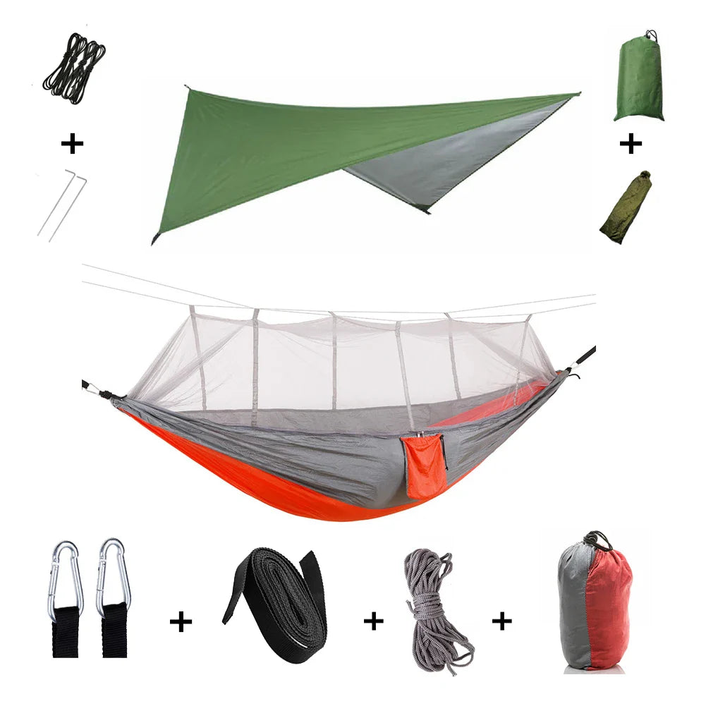 Trekviva Camping-Hängematte | Integriertes Moskitonetz & Regendach | Ultraleicht & Reißfest | 3-in-1 Outdoor Lösung