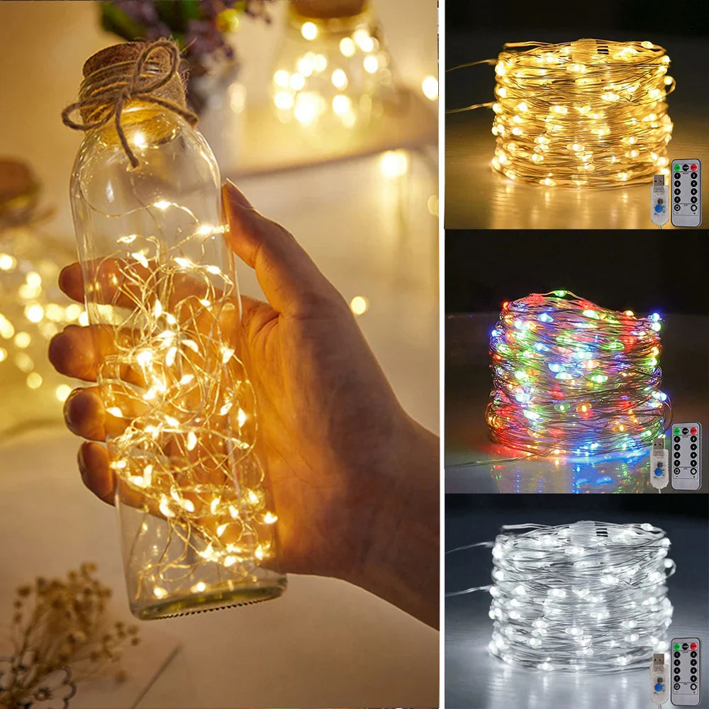 LED Lichterkette LumiCord | USB & Fernbedienung | 8 Modi | Warmweiß | IP65 Wasserdicht | Kupferdraht | 5–30 m