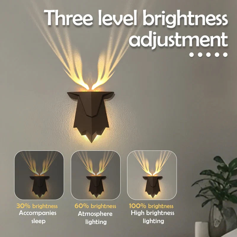 LumiHirsch Nachtlicht | Wiederaufladbar | 3 Helligkeitsstufen & Stufenlos dimmbar | Wand- & Tischlampe für Schlafzimmer