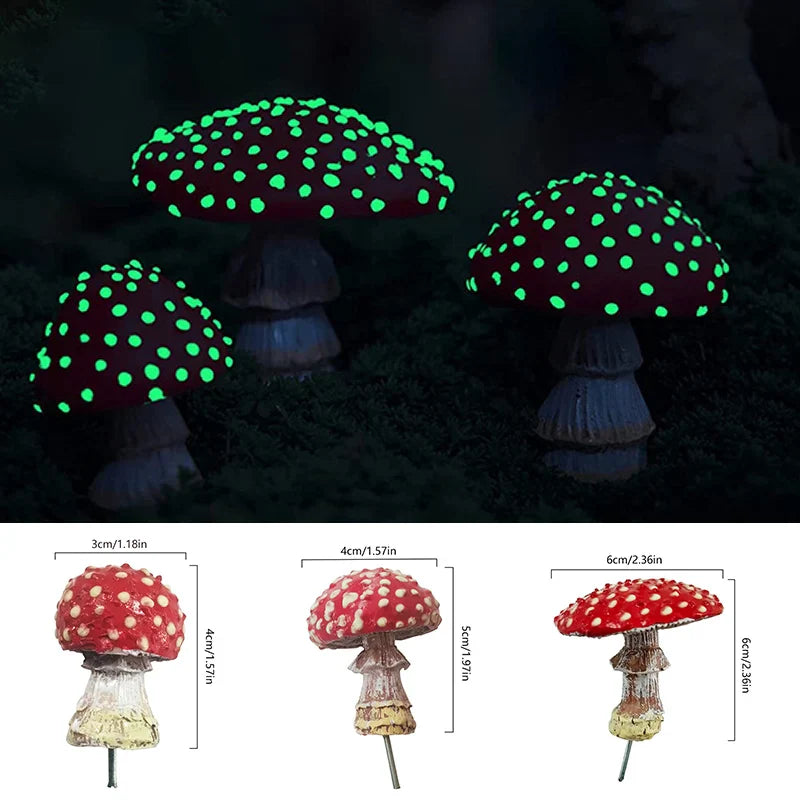 Leuchtende Mini-Pilzfigur Lumiora GlowShrooms | 3er-Set Garten-Deko aus Harz | Leuchtet im Dunkeln | Für Feengarten, Topfpflanzen & DIY-Landschaften