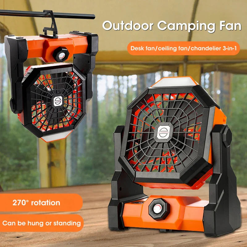 Campora BreezeLight | 2-in-1 Camping-Ventilator mit LED-Laterne | 7800 mAh Akku | 270° drehbar | USB wiederaufladbar | Für Zelt, Outdoor & Reisen