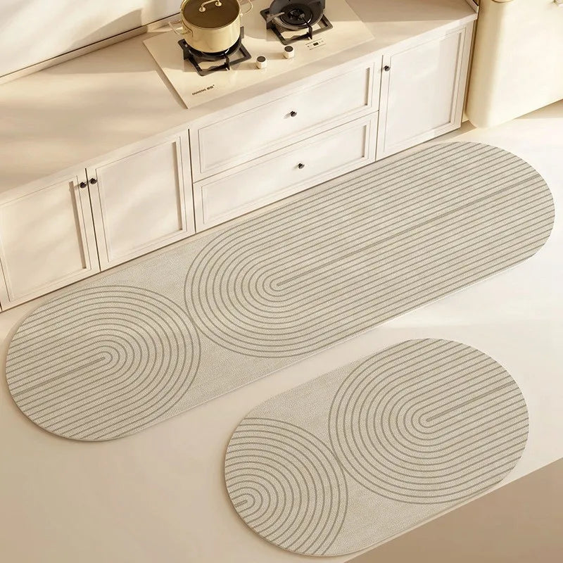 Pureterra | Küchenmatte Super-Absorbierend | Rutschfest & Waschbar | Diatomit-Design | Oval & Langform | Komfort Teppich für Küche & Bad