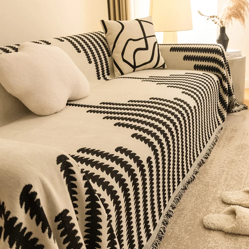 Chenille Sofa-Decke NordicTassel | Mit Fransen | Allround-Wohn- & Kuscheldecke | Für alle Jahreszeiten