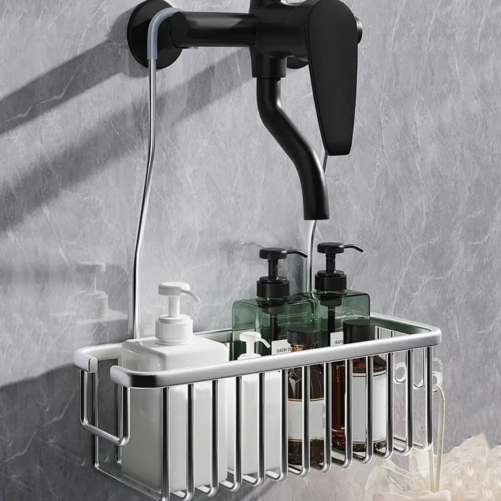 DuschGlanz AeroRack Hängender Duschkorb aus Aluminium | Rostfreies Duschregal mit Haken | Große Kapazität für Shampoo & Badzubehör