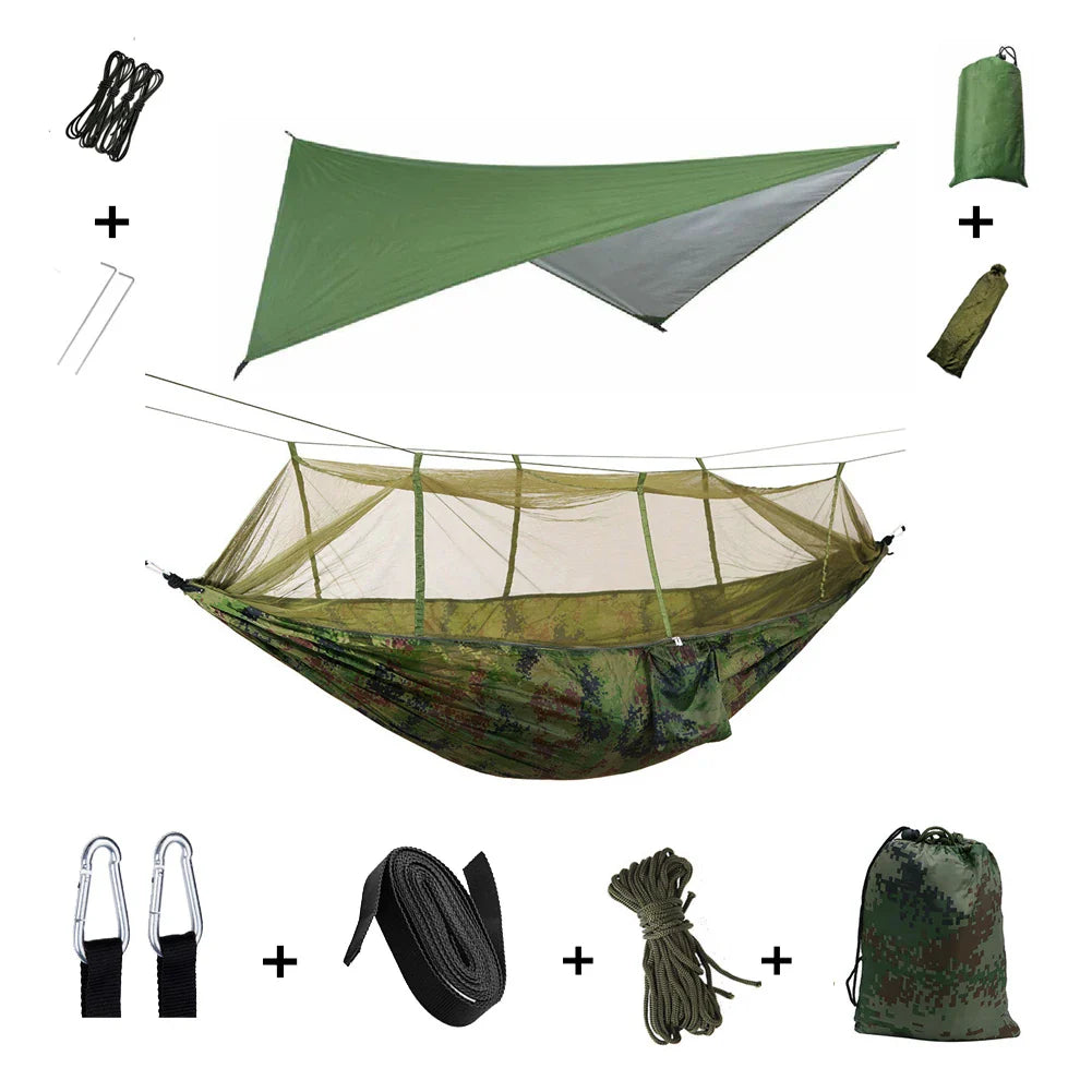 Trekviva Camping-Hängematte | Integriertes Moskitonetz & Regendach | Ultraleicht & Reißfest | 3-in-1 Outdoor Lösung