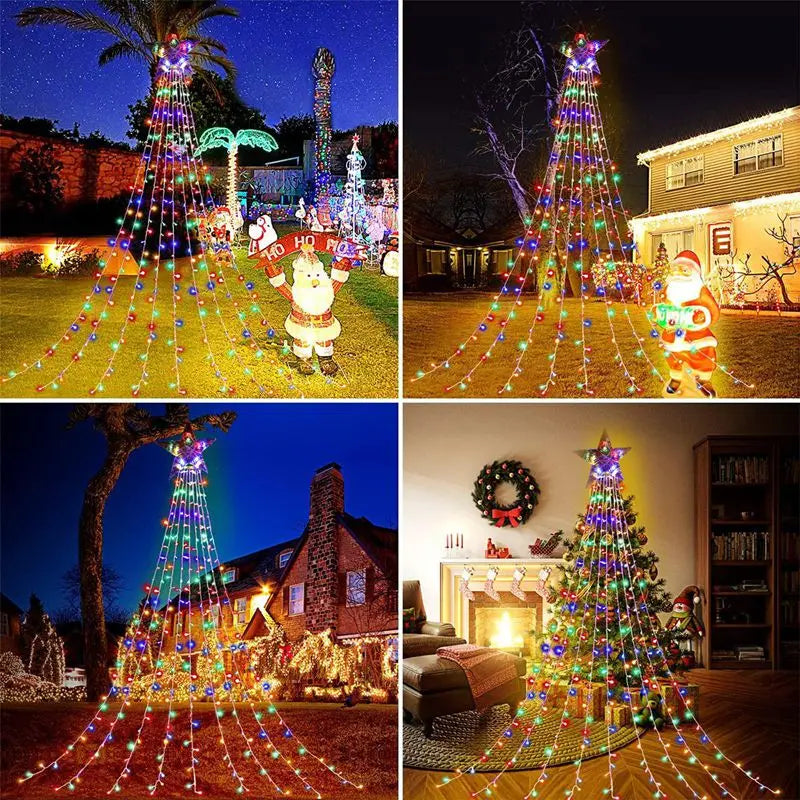 LED Sternen-Wasserfall StellaCascade | 198 LEDs | 2,2 m | Warmweiß / Weiß / Bunt | USB & Batteriebetrieb | Weihnachts- & Neujahrsdeko