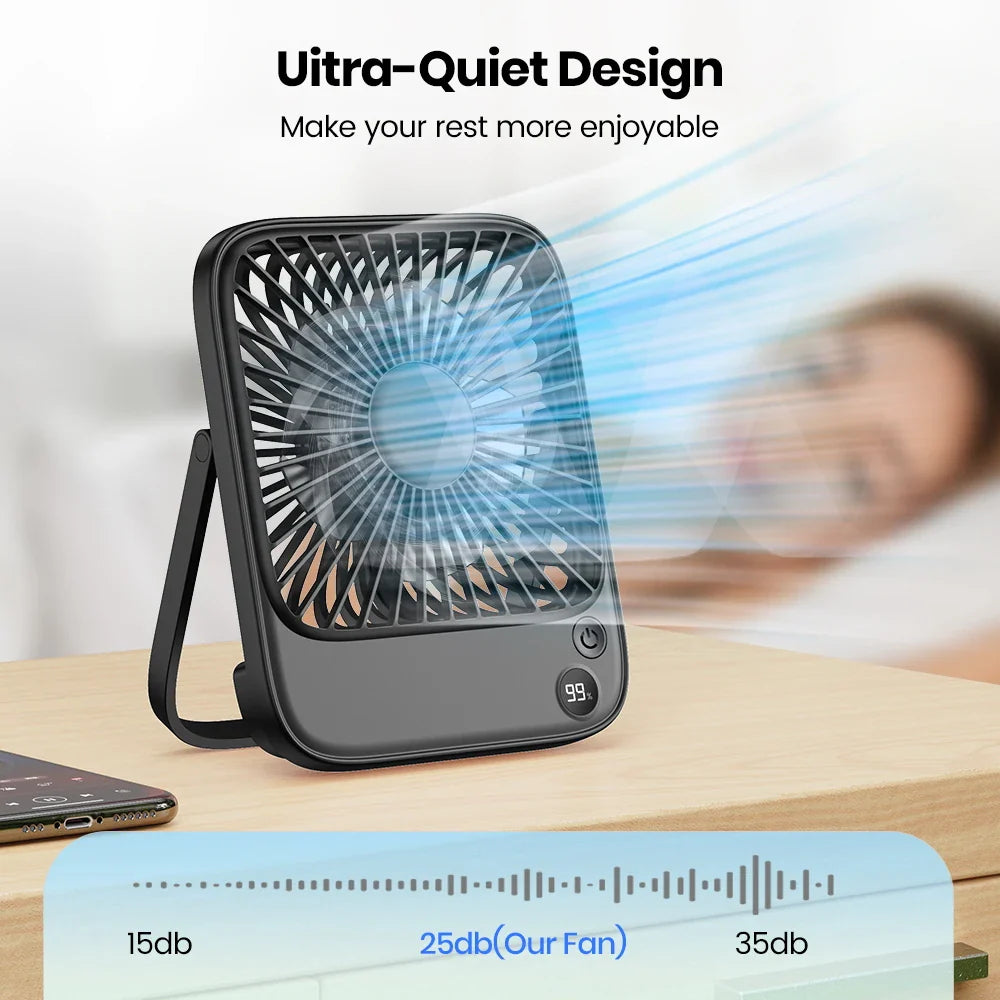 MiniVent Power | Tischventilator mit Powerbank-Funktion | 5000mAh Akku | 4 Stufen & Ultra Leise