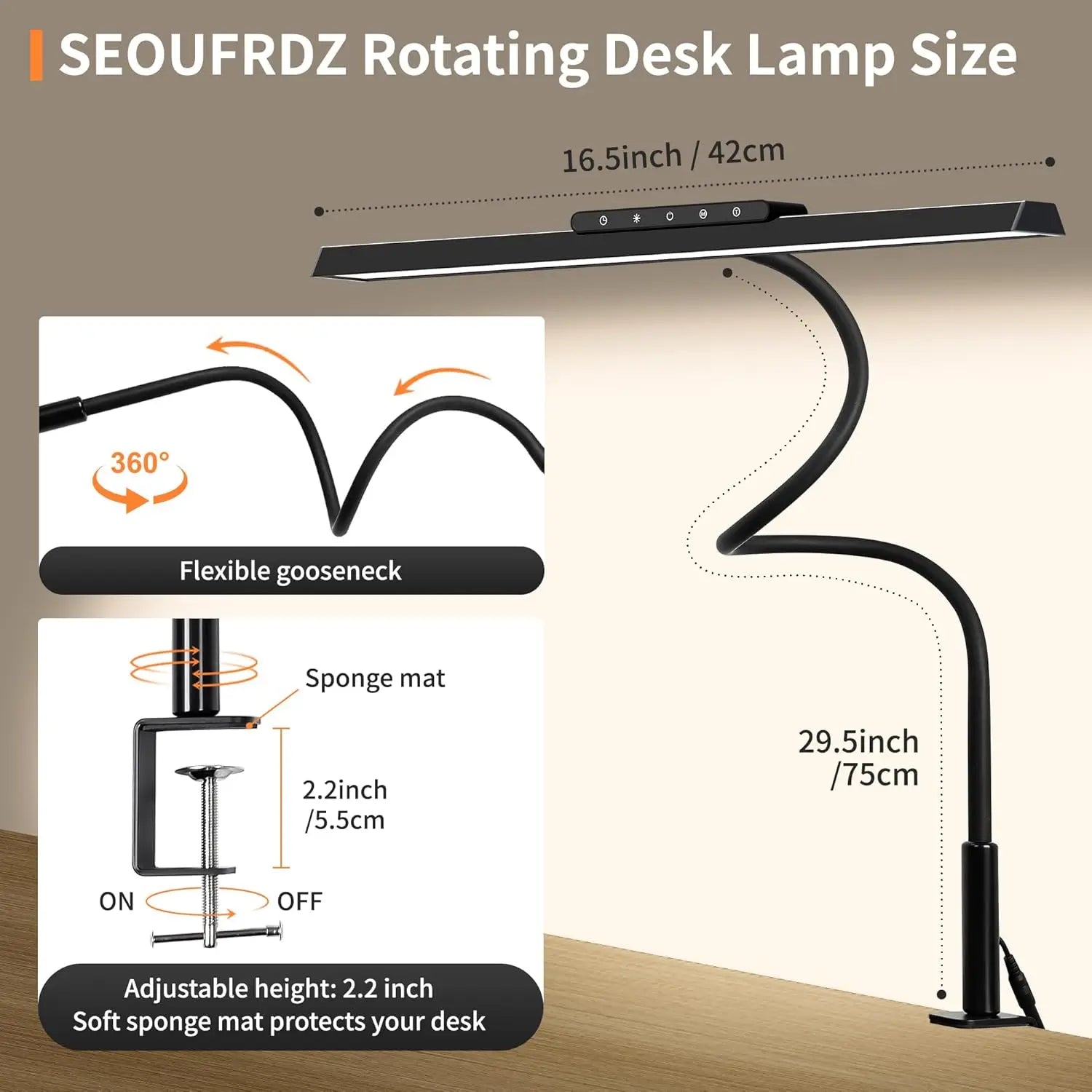 Lumavue LED Schreibtischlampe mit Klemme | Extra Breite Ausleuchtung | Stufenlos Dimmbar & Farbtemperatur einstellbar | Für Home Office & Bildschirmarbeitsplatz