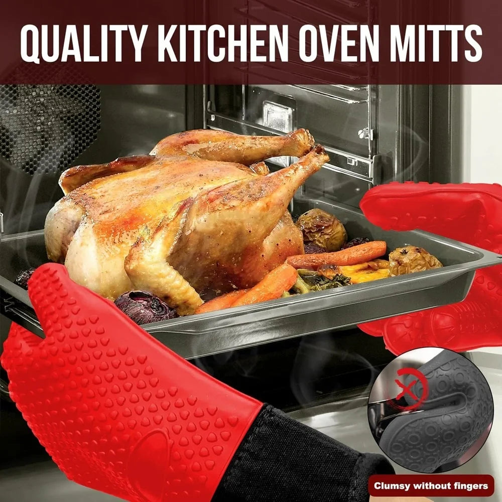 Griptermo Silikon Grillhandschuhe | Hitzebeständig bis 260 °C | Rutschfest & Wasserdicht | Mit Baumwollfutter