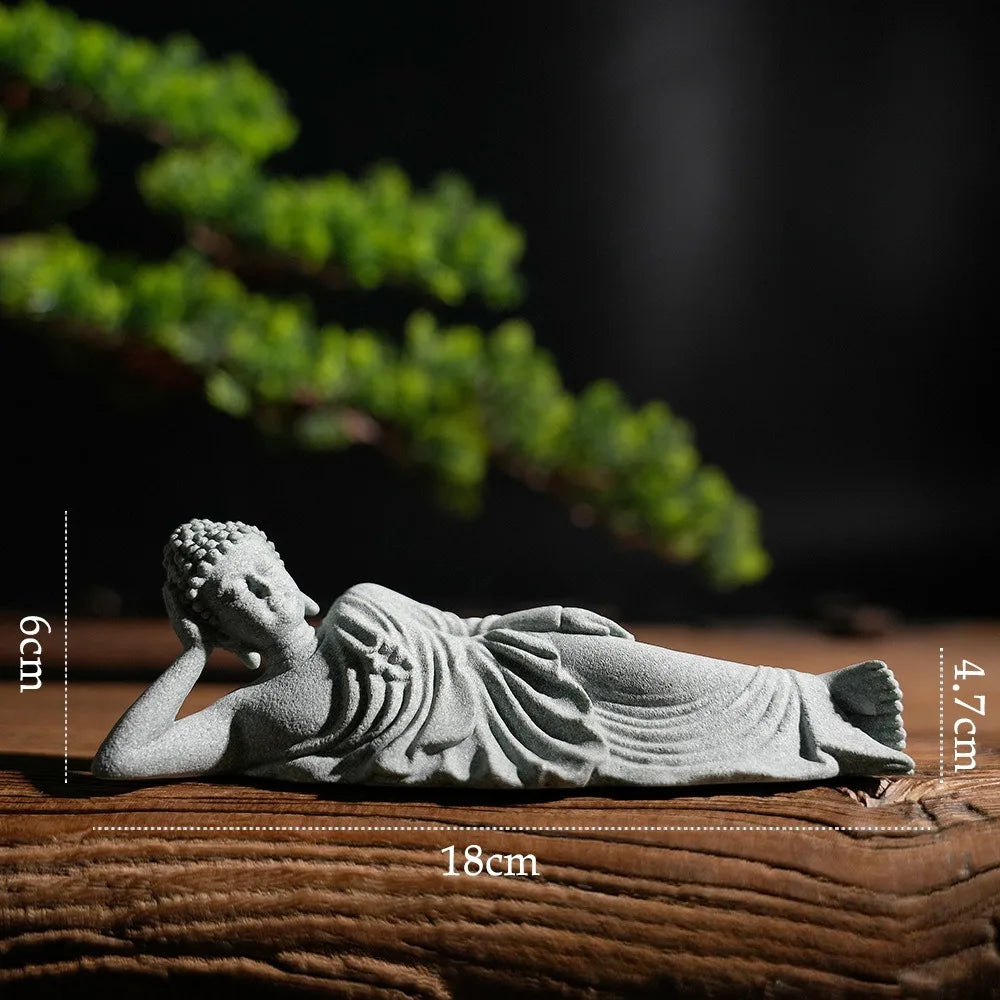 SERENYA Liegender Buddha | Handgefertigte Sandsteinfigur | Feng Shui Symbol für Ruhe & Glück | 9–18 cm