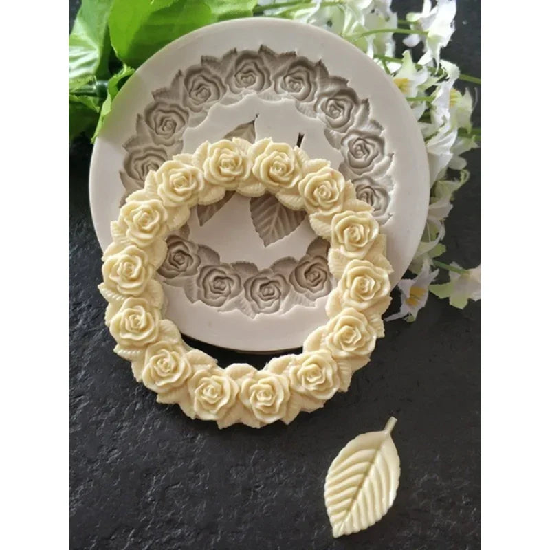 DekoMould™ Silikonform Rosette & Blätter | Für Fondant, Schokolade & Zuckerpaste | Feinste Backdeko & Rahmen-Designs
