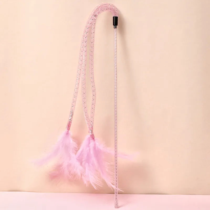 Katzenspielzeug Flaffino PlayStick | Interaktiver Federstab mit Glöckchen | Beißfest & spielanregend | 42 cm