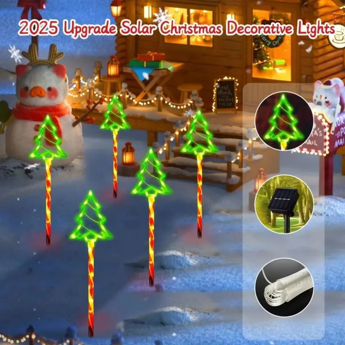 Solavine | Solar Gartenleuchten Weihnachten | 5er-Set LED Zuckerstangen | 8 Leuchtmodi | IP65 Wasserdicht | Deko für Garten & Weg