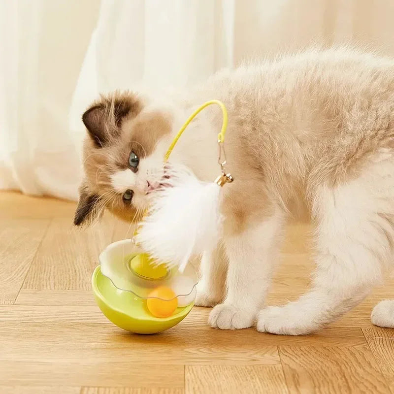 Mizucat Katzenspielzeug Wackelkreisel | Mit Feder & Doppelball | 360° Rotation | Abnehmbar & Kratzfest
