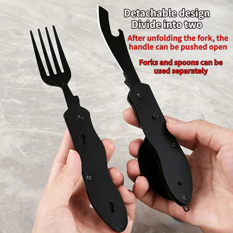 TrekMate 3-in-1 Campingbesteck | Klappbares Outdoor-Besteckset mit Messer, Gabel & Löffel | Edelstahl | Kompakt & robust | Für Camping, Wandern & Reisen