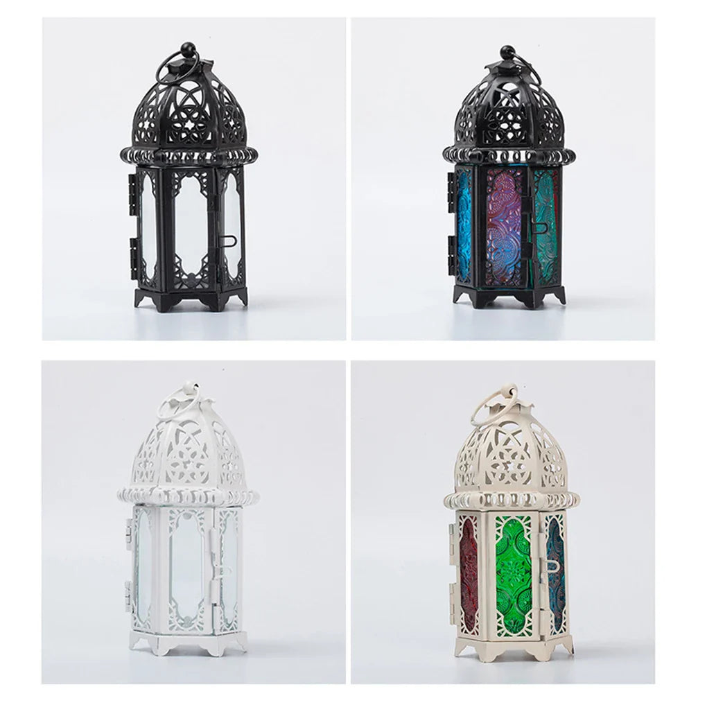 Marrakesh Glow | Marokkanischer Glas-Kerzenhalter | Handgefertigtes Eisen & Kristallglas | Orientalische Hängelaterne
