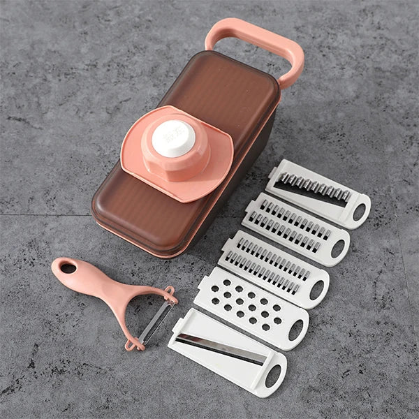 Gemüseschneider SlicePro MultiChef | 5-in-1 Küchenhobel mit Auffangbehälter | Edelstahlklingen & BPA-frei | Für Gemüse, Käse & Salat