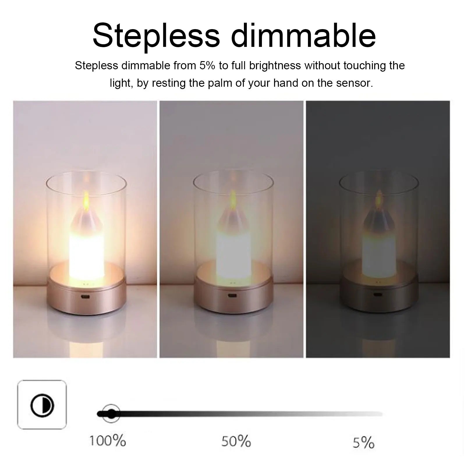 AuraFlame LED Kerze | Gestensteuerung & Stufenlos dimmbar | USB wiederaufladbar | Warmlicht 2400K | 8,5 × 8,5 × 13 cm