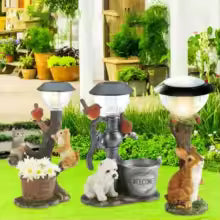 SOLARIA Gartenfigur Tiere | Solar Deko Statue aus Resin | Mit Blumentopf & LED-Licht | 12 × 6 × 6 cm