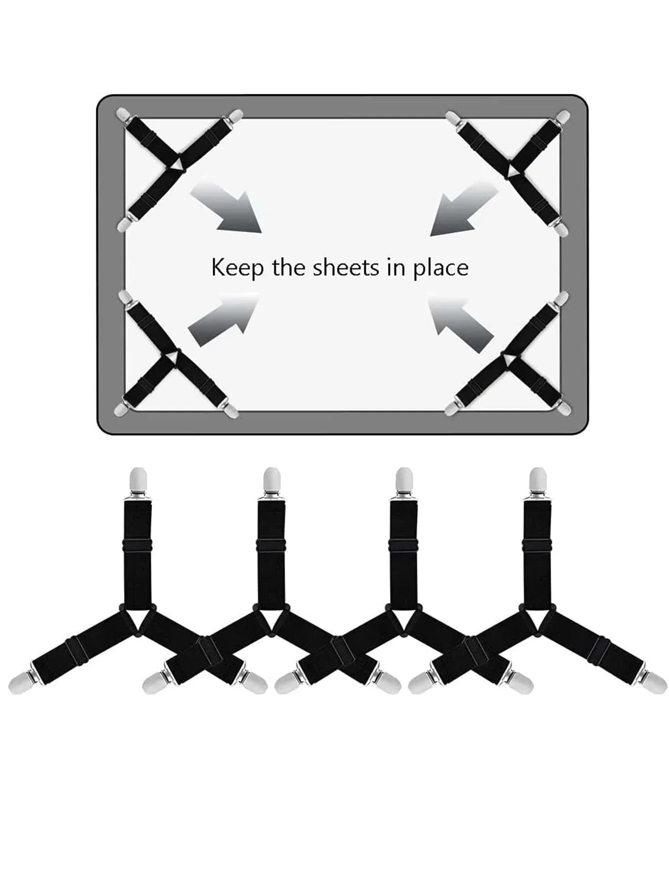 GRIPFIX Spannbettlakenhalter Set | 4er-Pack Dreieckige Bettlakenspanner | Verstellbar & Rutschfest – Für Matratzen, Tischdecken & Bezüge
