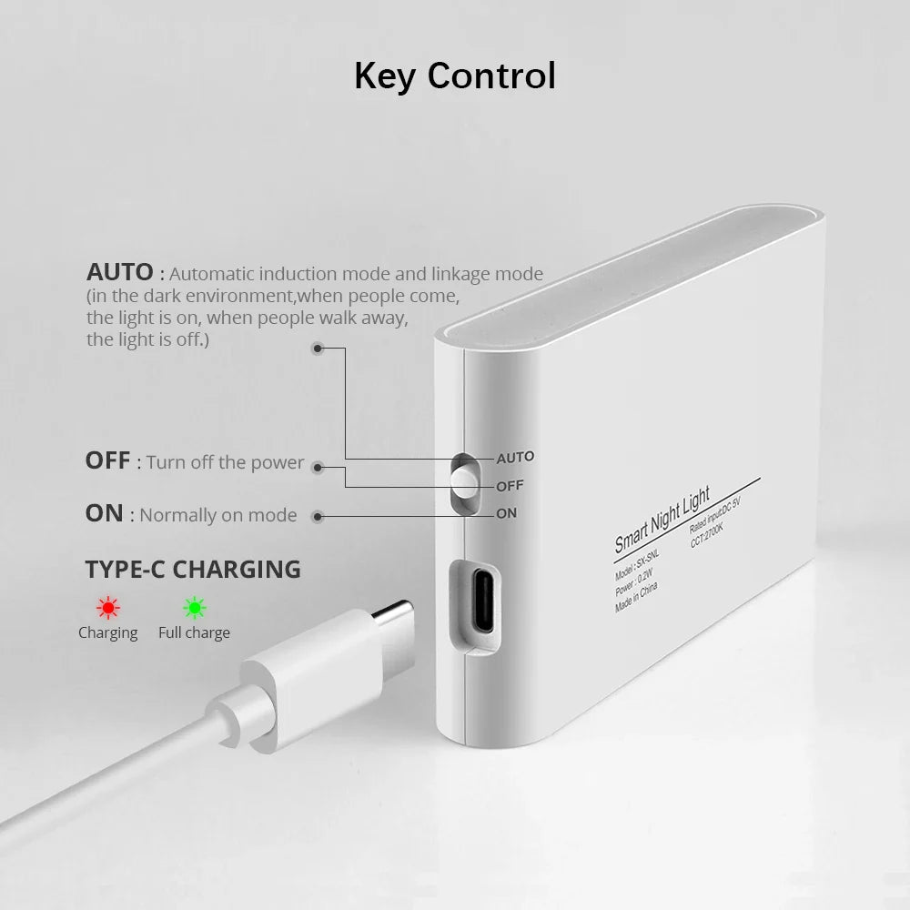 Noira SenseLight LED Nachtlicht mit Bewegungssensor | 3 Modi & Magnetbefestigung | USB-C Ladefunktion | 400mAh Akku