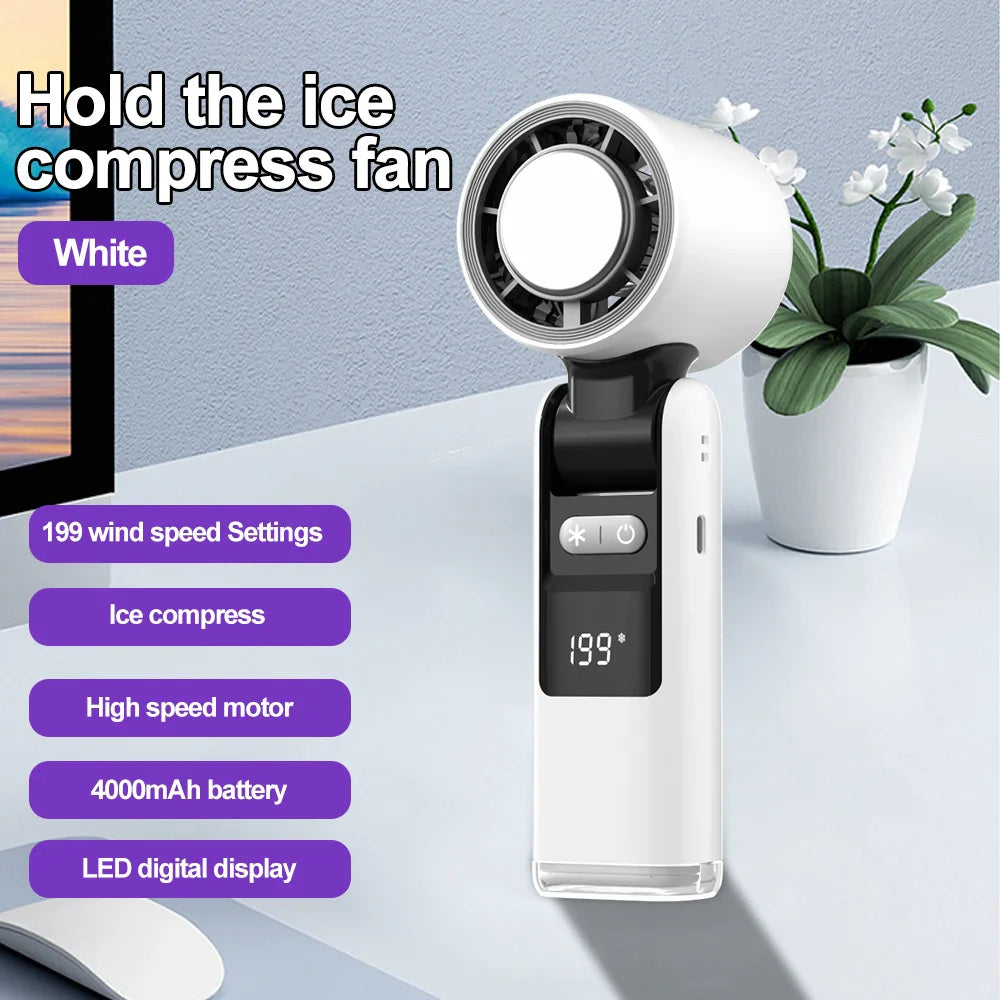 Mini-Kühlventilator FrostJet 199 | 199 Geschwindigkeiten | Eis-Kühlmodus | 4000mAh Akku | Tragbar & Wiederaufladbar