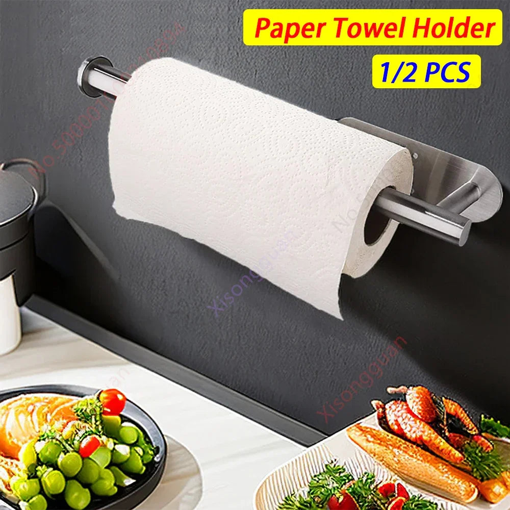 Metallo Papierhalter | Küchen- & Toilettenpapierhalter | Edelstahl Rostfrei | Ohne Bohren oder Schrauben | Silber/Schwarz/Gold