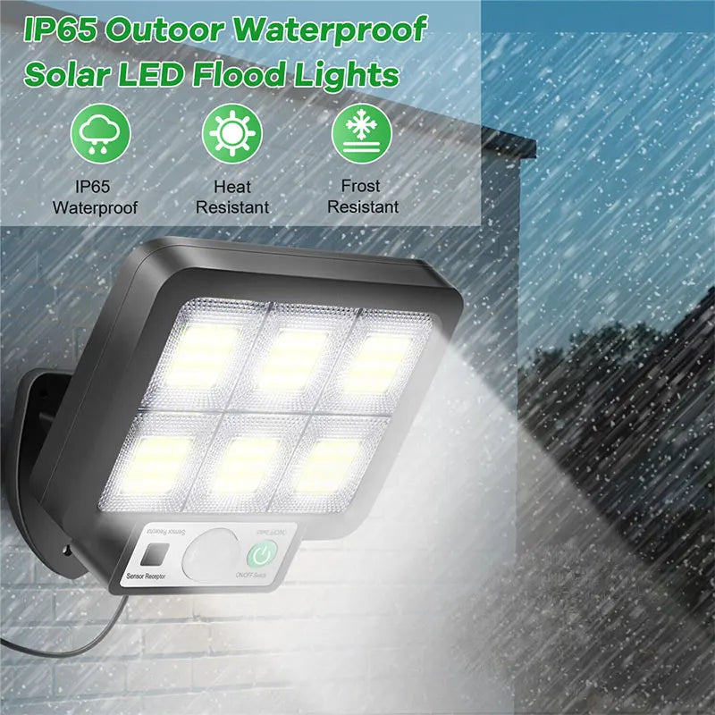LumoVolt Solarlicht mit Bewegungsmelder | 72 COB LEDs | Fernbedienung & 5 m Solarpanel-Kabel | 3 Modi | IP65 Wetterfest