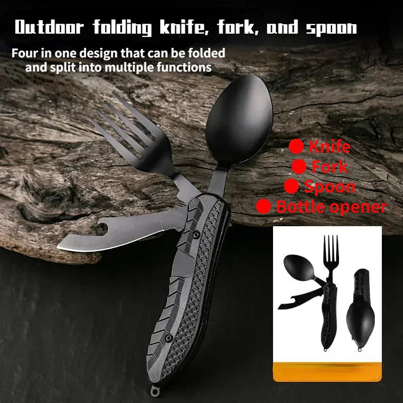 TrekMate 3-in-1 Campingbesteck | Klappbares Outdoor-Besteckset mit Messer, Gabel & Löffel | Edelstahl | Kompakt & robust | Für Camping, Wandern & Reisen
