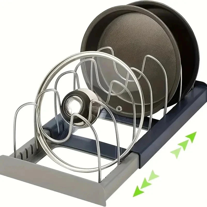 Kitchvara Topfdeckelhalter | Ausziehbares Regal mit 7 Trennwänden | Edelstahl & Kunststoff | Für Schrank & Arbeitsfläche