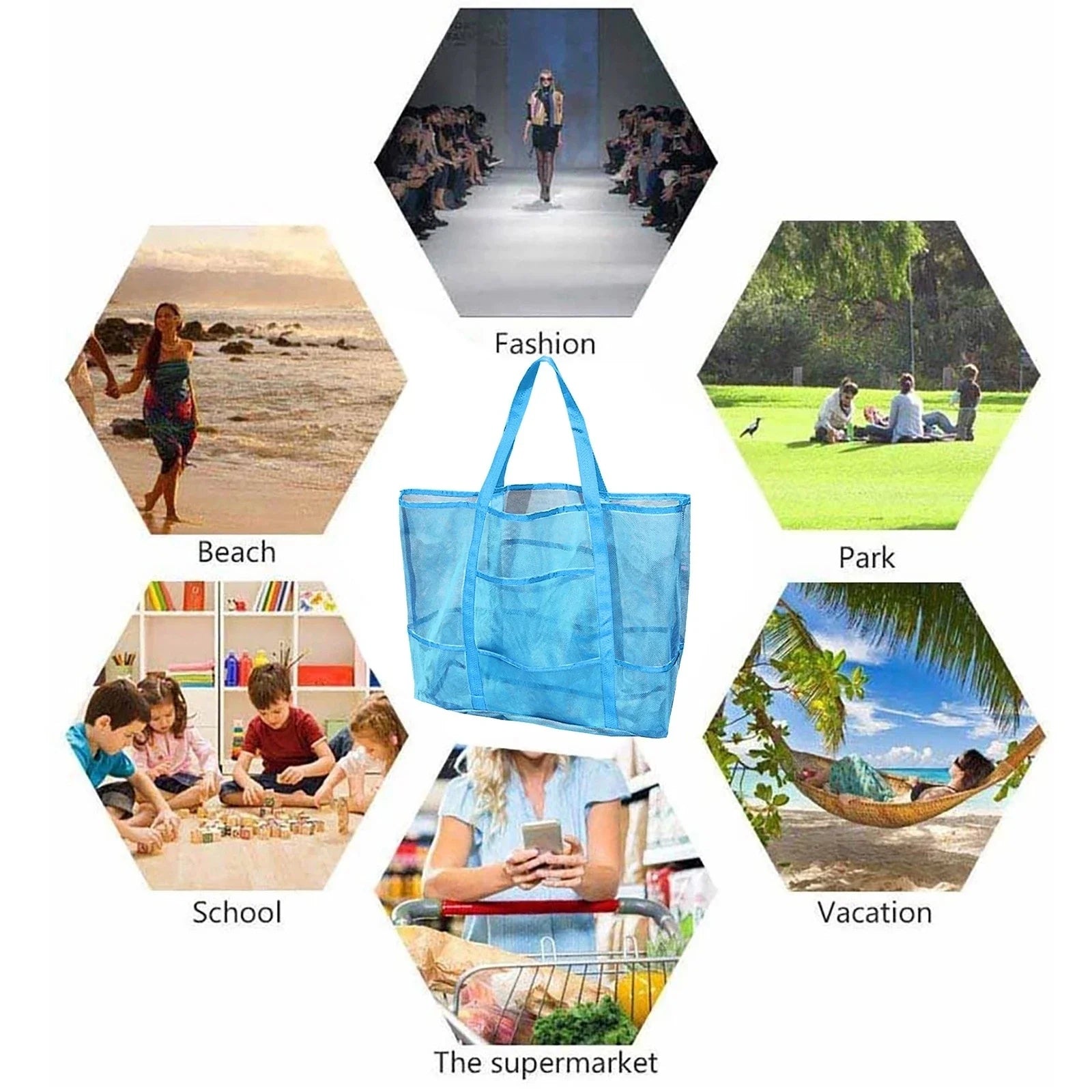 Maréva Strandtasche mit 8 Fächern | Wasserdicht & atmungsaktiv | Für Handtücher, Spielzeug, Badesachen & mehr – 70×45×18 cm