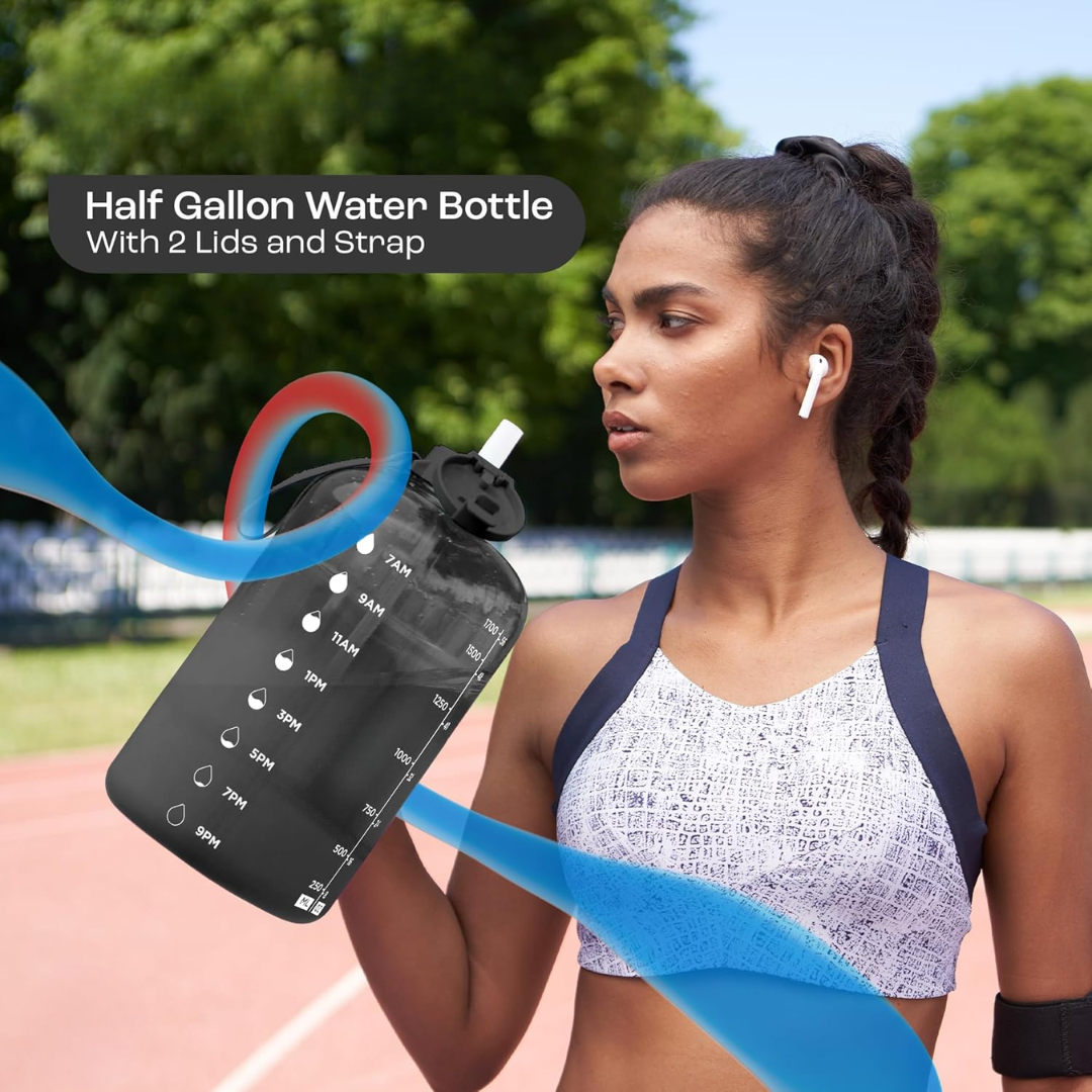 AquaTakt Trinkflasche 2L | Mit Zeitmarkierungen & Trinkhalm | BPA-frei & Auslaufsicher | Für Sport & Alltag