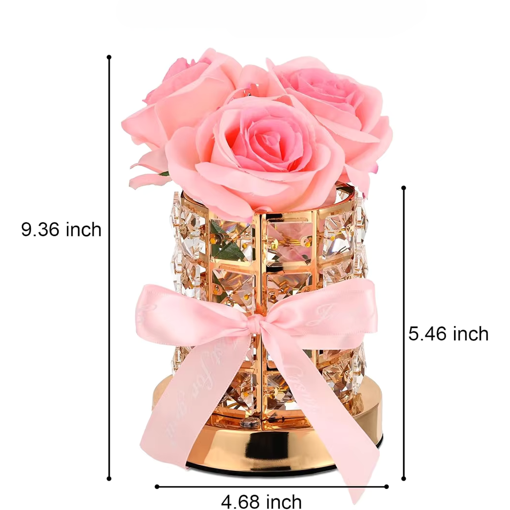 Kristall Rosen-Tischlampe | Dimmbar mit Touch-Bedienung | Elegantes Blumendesign | USB-Aufladung