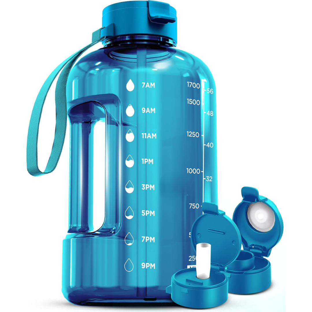 AquaTakt Trinkflasche 2L | Mit Zeitmarkierungen & Trinkhalm | BPA-frei & Auslaufsicher | Für Sport & Alltag