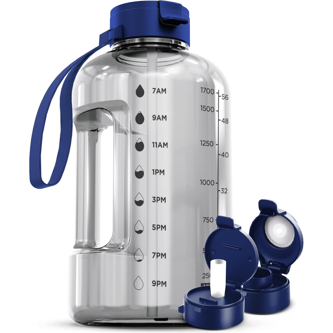 AquaTakt Trinkflasche 2L | Mit Zeitmarkierungen & Trinkhalm | BPA-frei & Auslaufsicher | Für Sport & Alltag