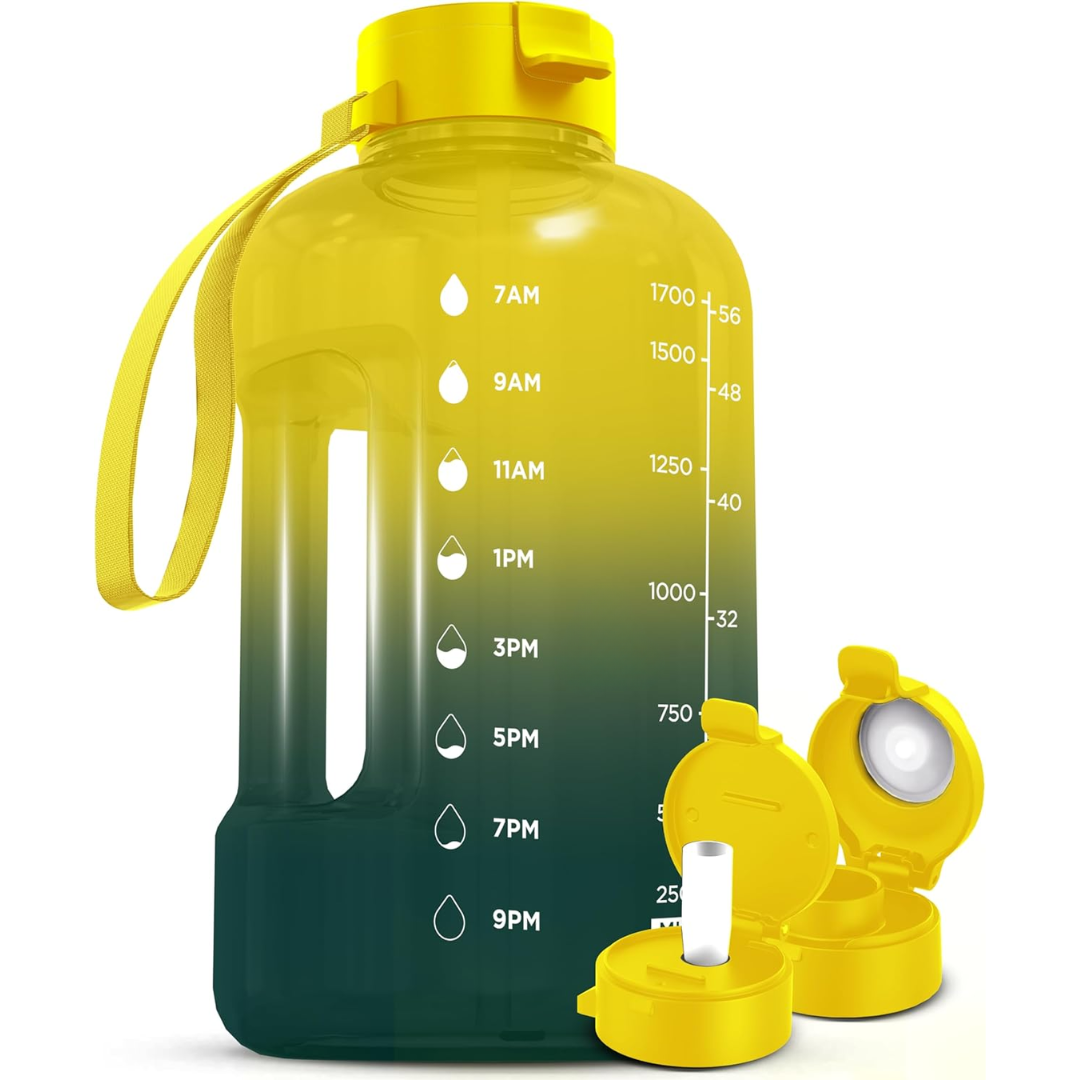 AquaTakt Trinkflasche 2L | Mit Zeitmarkierungen & Trinkhalm | BPA-frei & Auslaufsicher | Für Sport & Alltag