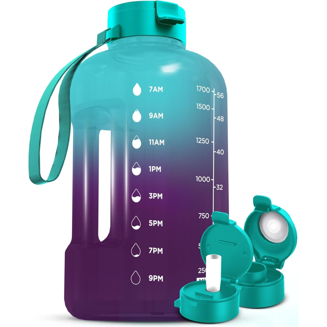 AquaTakt Trinkflasche 2L | Mit Zeitmarkierungen & Trinkhalm | BPA-frei & Auslaufsicher | Für Sport & Alltag