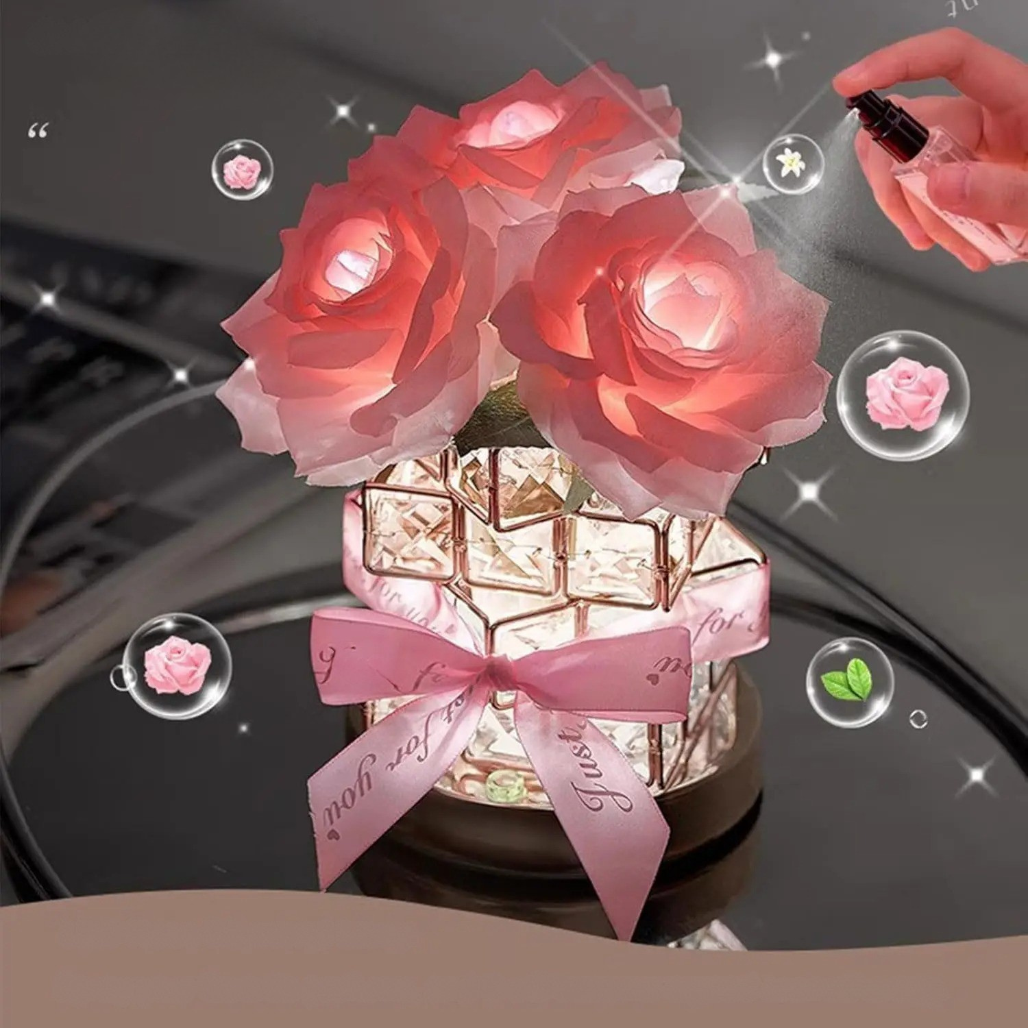 Kristall Rosen-Tischlampe | Dimmbar mit Touch-Bedienung | Elegantes Blumendesign | USB-Aufladung