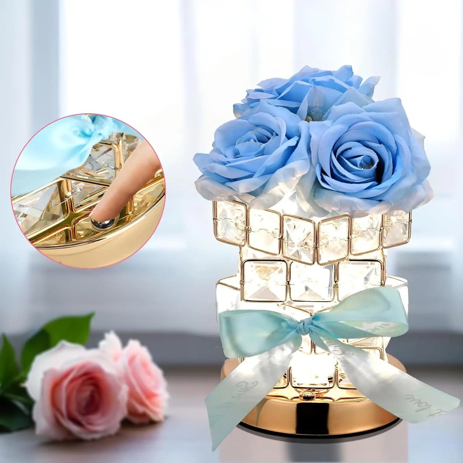 Kristall Rosen-Tischlampe | Dimmbar mit Touch-Bedienung | Elegantes Blumendesign | USB-Aufladung