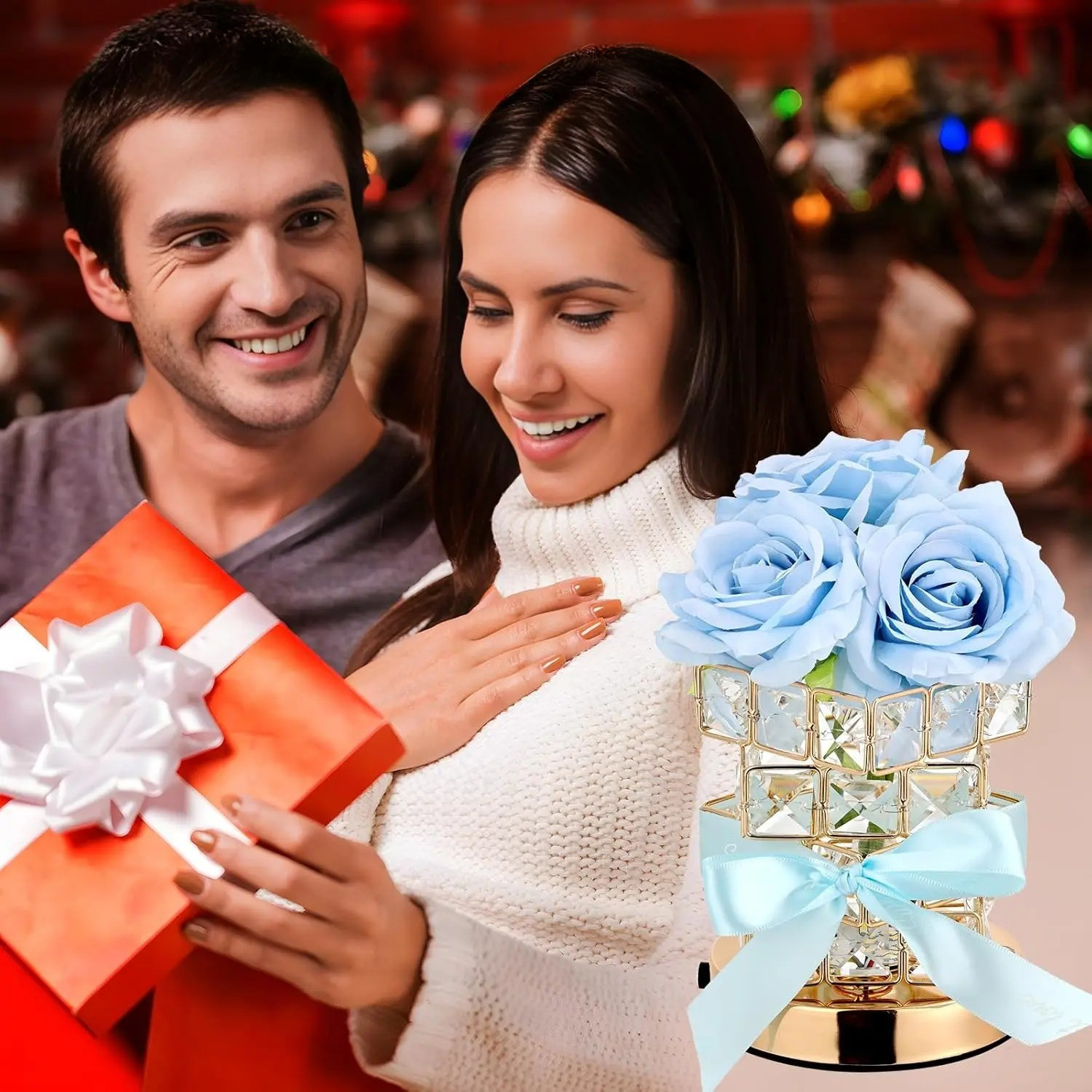 Kristall Rosen-Tischlampe | Dimmbar mit Touch-Bedienung | Elegantes Blumendesign | USB-Aufladung