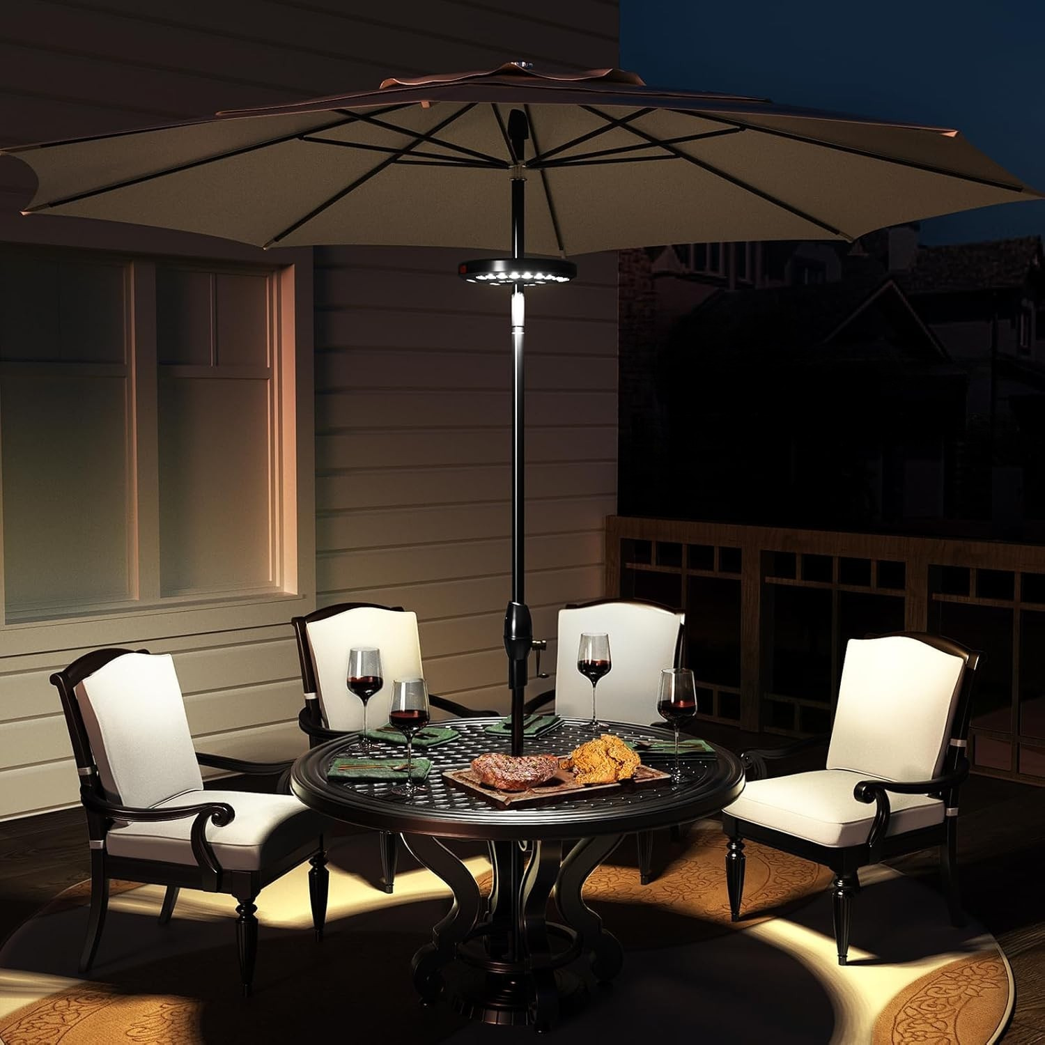 LumoClip LED Schirmleuchte mit Akku | 3 Helligkeitsstufen & 360° Licht | USB-Aufladung | Für Balkon, Garten & Camping