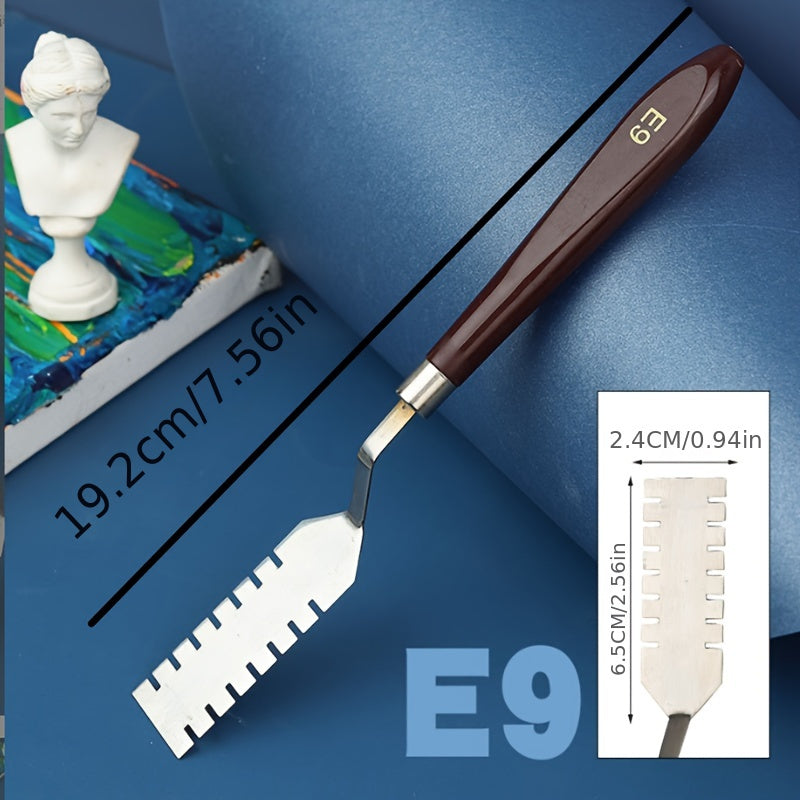 Picturio Malmesser-Set 9-teilig | Edelstahl & Holzgriff | Für Öl- & Acrylmalerei | Verschiedene Formen für kreative Techniken