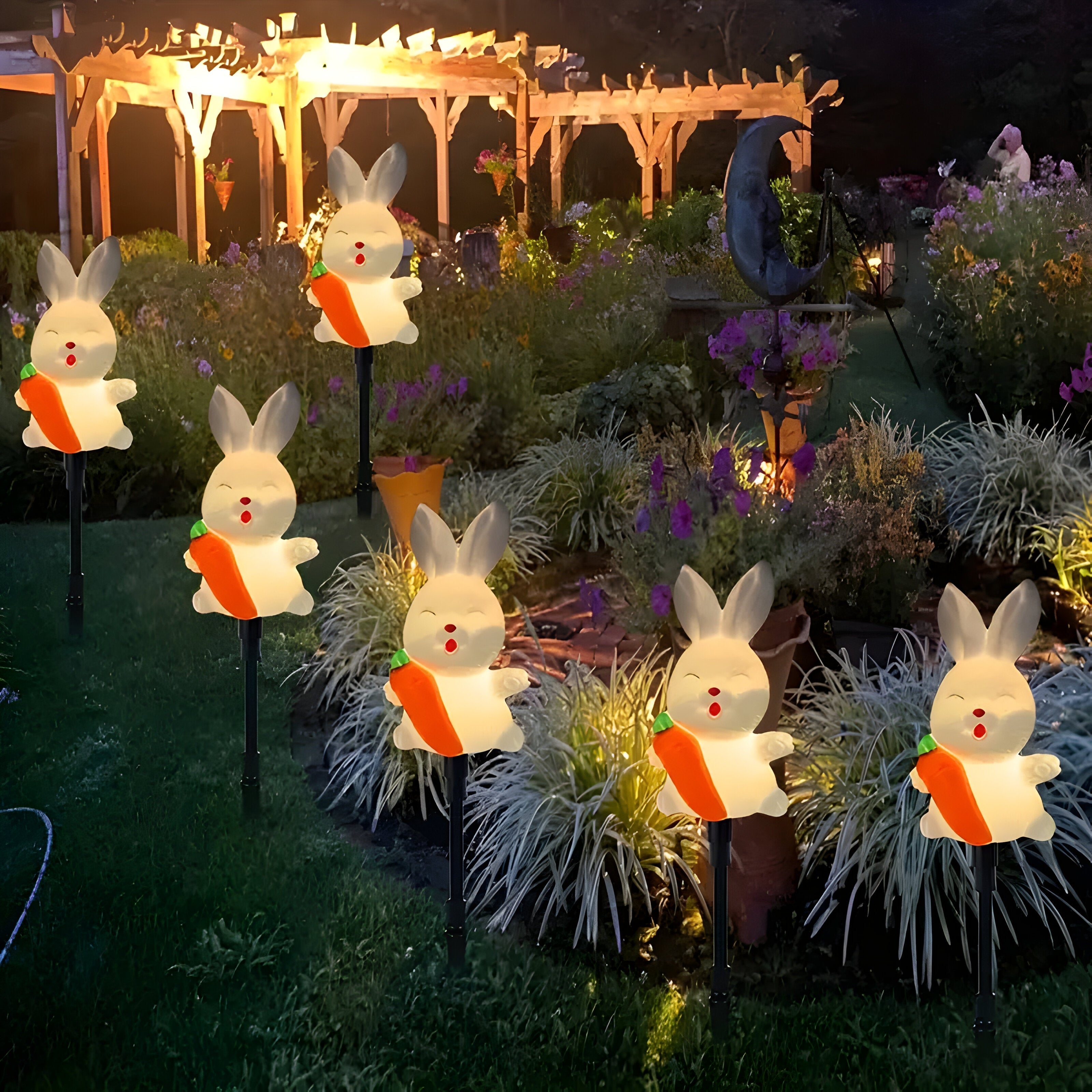 Lunilio Solar Gartenlichter 6er-Set | LED Osterhasen Deko | Wetterfest IP65 | Weiß | Kunststoff