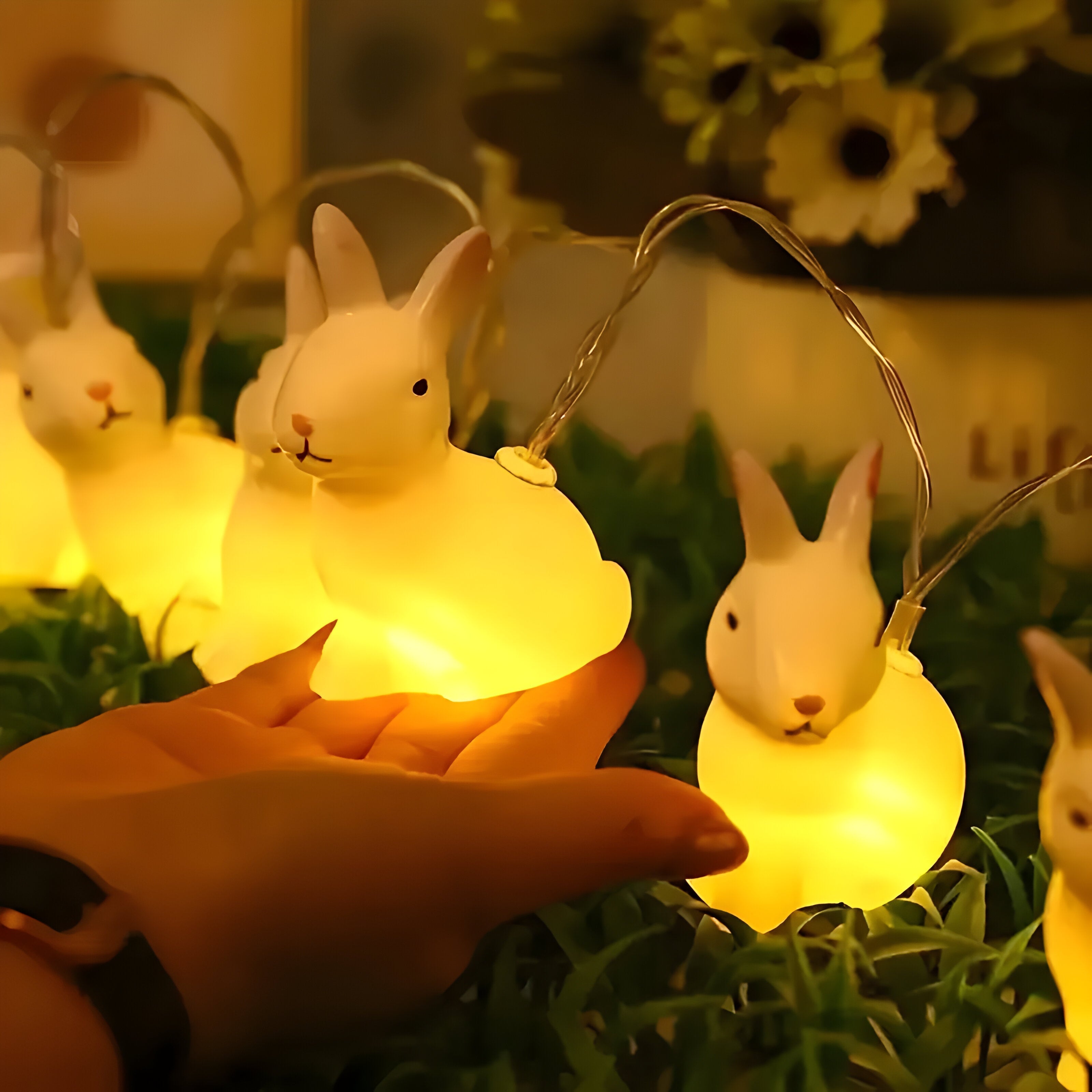 Nostalune LED Hasen-Lichterkette | Vintage Stil | Batteriebetrieben & Kinderfreundlich | Weiß