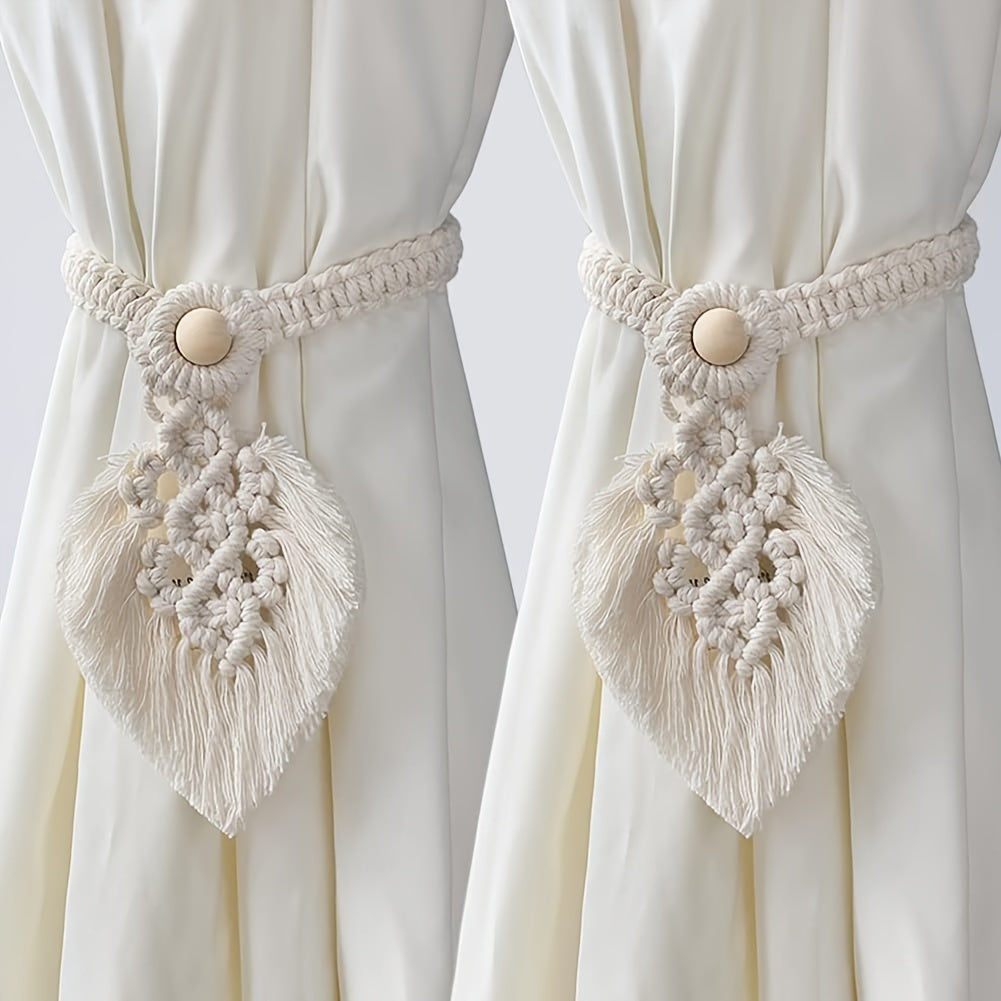 Boho-Gardinenhalter KNOTANA | 2er-Set | Handgeknüpft aus 100 % Baumwolle | 45 cm | Makramé-Stil