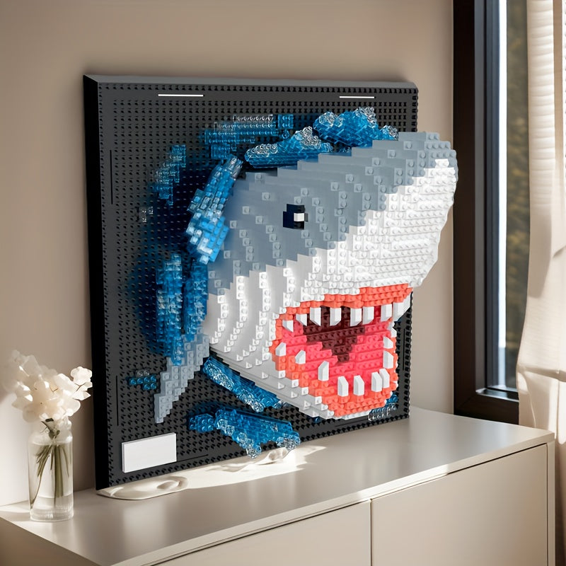 BrickVista 3D Wandkunst Set | Hai & Adler | 2000 Bausteine | ABS-Kunststoff | 24,5 × 24,5 cm