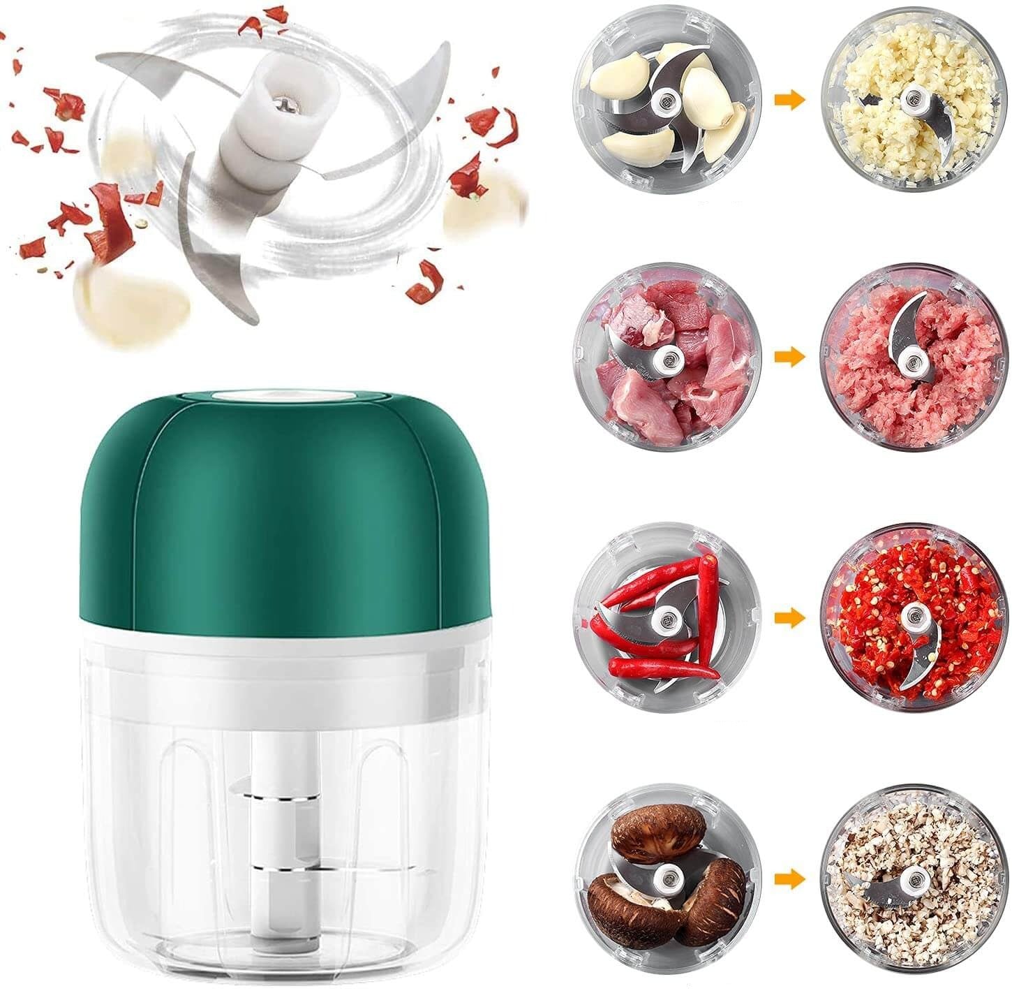 Küchenkrone Elektrischer Knoblauch-Zerkleinerer | Kompakt & Wiederaufladbar | BPA-frei & Edelstahl | 250 ml