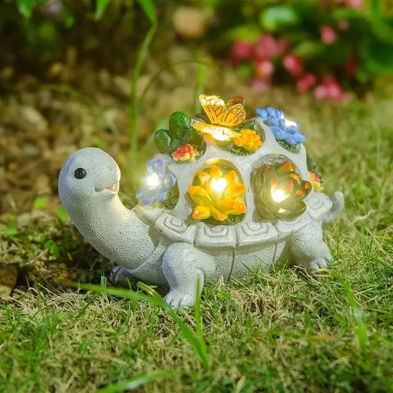Solaro Turtle Garden | Solar-Schildkrötenstatue mit LED & Sukkulenten | Für Garten, Terrasse & Balkon