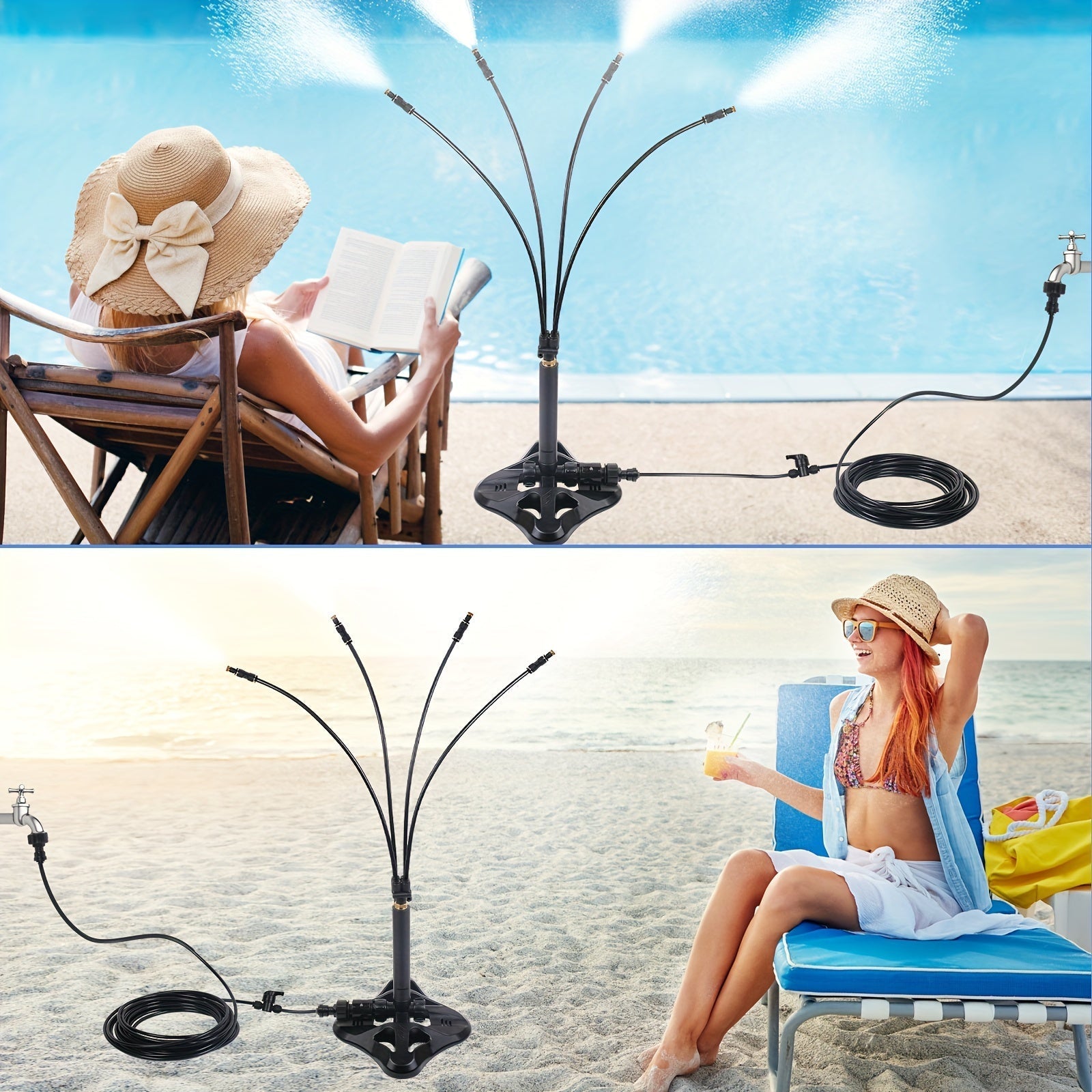 Gartensprühkühler AeroMist Flex7 | 7 Verstellbare Düsenarme | Ohne Strom | Für Terrasse, Pool & Garten